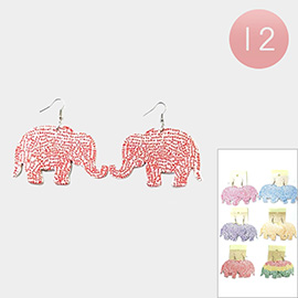 12Pairs - Message Wood Elephant Dangle Earrings