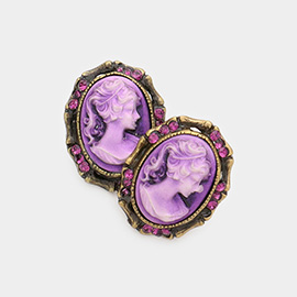 Stone Embellished Cameo Stud Earrings