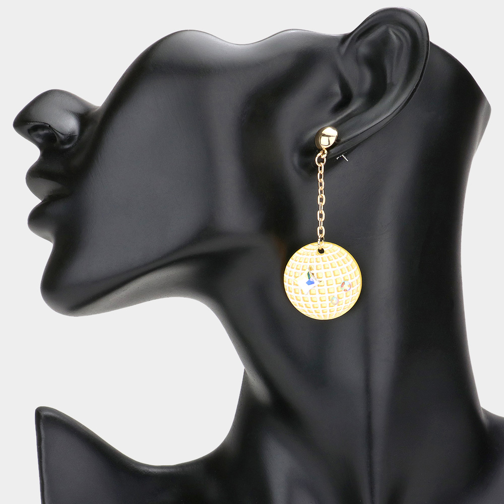 Stone Embellished Bling Resin Disco Ball Dangle Earrings