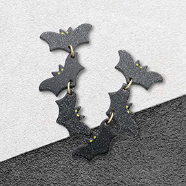 Glittered Resin Triple Bat Link Dangle Earrings