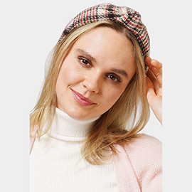 Plaid Check Patterned Knot Burnout Headband