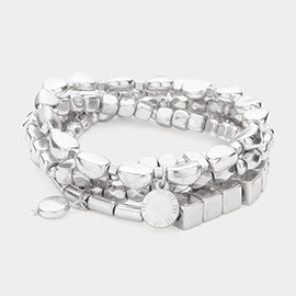 4PCS - Metal Beaded Stretch Bracelets