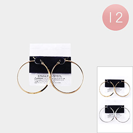 12Pairs - Stainless Steel 1.5 Inch Hoop Pin Catch Earrings