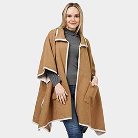 Contrast Trimmed Zip Up Cape Poncho
