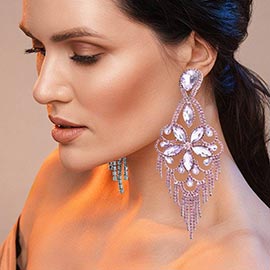 Marquise Stone Flower Accented Chandelier Evening Earrings