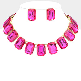 Emerald Cut Stone Link Evening Necklace