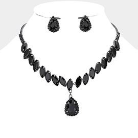 Marquise Stone Cluster Dropped Teardrop Evening Necklace