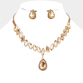 Marquise Stone Cluster Dropped Teardrop Evening Necklace