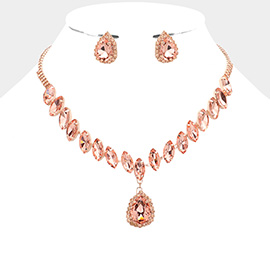 Marquise Stone Cluster Dropped Teardrop Evening Necklace