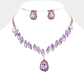 Marquise Stone Cluster Dropped Teardrop Evening Necklace