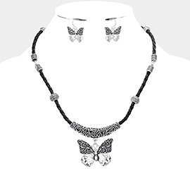 Embossed Metal Butterfly Pendant Necklace