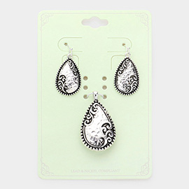 Embossed Antique Metal Teardrop Pendant Set