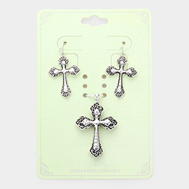 Embossed Antique Metal Cross Pendant Set