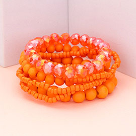6PCS - Wood Ball Faceted Beaded Stretch Bracelets