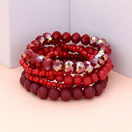 6PCS - Wood Ball Faceted Beaded Stretch Bracelets