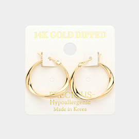 14K Gold Dipped Twisted Irregular Metal Hoop Pin Catch Earrings