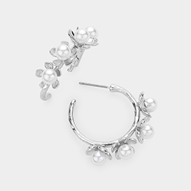 Pearl Pointed Metal Flower Hoop Earrings