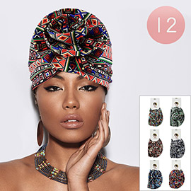 12PCS - Geometric Patterned Turban Hats