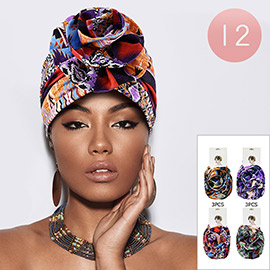 12PCS - Geometric Patterned Turban Hats