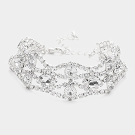 Marquise Round Stone Accented Evening Bracelet