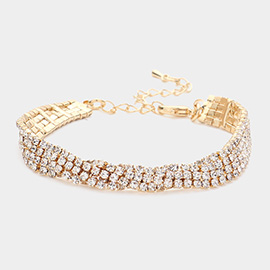 Braided Rhinestone Pave Evening Bracelet