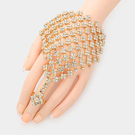 Rhinestone Pave Hand Chain Evening Bracelet