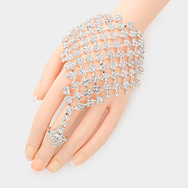Rhinestone Pave Hand Chain Evening Bracelet