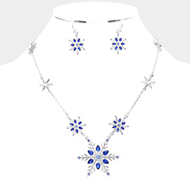 Stone Embellished Metal Snowflake Station Necklace