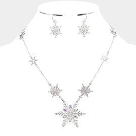 Stone Embellished Metal Snowflake Station Necklace