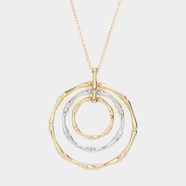 Triple Open Metal Circle Pendant Long Necklace