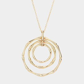 Triple Open Metal Circle Pendant Long Necklace