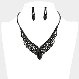 Oval Crystal Rhinestone Pave V Collar Necklace