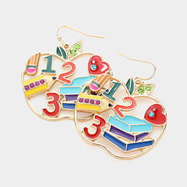 Numbers Pencil Books Heart Pointed Apple Dangle Earrings