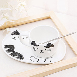 Cat Ceramic Mug Cup and Saucer Set