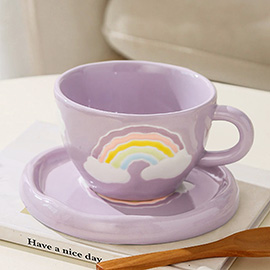 Rainbow Ceramic Mug Cup and Saucer Set