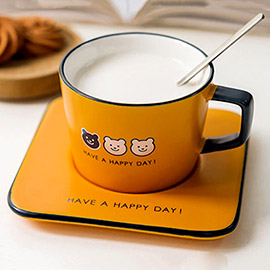 Have a Happy Day ! Message Cute Bear Ceramic Mug Cup and Saucer Set