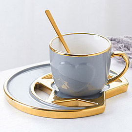 Gold Trimmed Ceramic Tea Mug Cup and Saucer Set