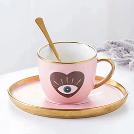 Evil Eye Heart Ceramic Mug Cup and Saucer Set