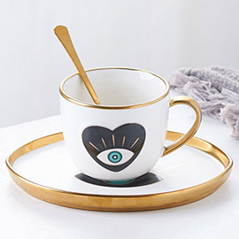 Evil Eye Heart Ceramic Mug Cup and Saucer Set