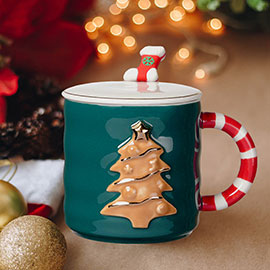 Christmas Tree Candy Cane Handle Ceramic Mug Cup