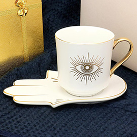 Evil Eye Hamsa Hand Ceramic Mug Cup and Saucer Set