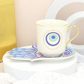 Evil Eye Hamsa Hand Ceramic Tea Mug Cup and Saucer Set