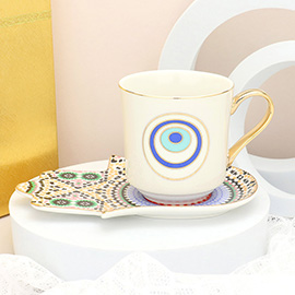 Evil Eye Hamsa Hand Ceramic Tea Mug Cup and Saucer Set