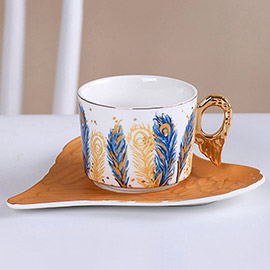 Feather Angel Wings Ceramic Tea Mug Cup and Saucer Set