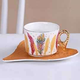 Feather Angel Wings Ceramic Tea Mug Cup and Saucer Set