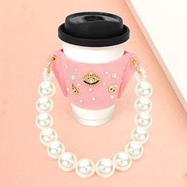 Evil Eye Coffee Cup Sleeve With Pearl Strap