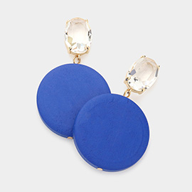 Oval Stone Round Wood Link Dangle Earrings