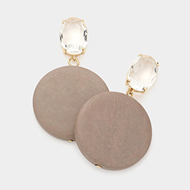 Oval Stone Round Wood Link Dangle Earrings