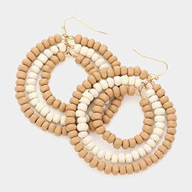 Wood Ball Cluster Triple Open Circle Link Dangle Earrings
