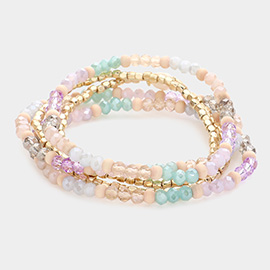 5PCS - Metal Cube Wood Ball Faceted Beaded Stretch Bracelets